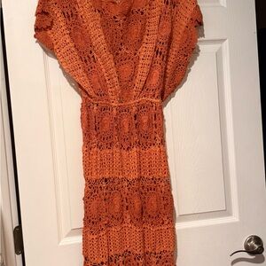 Australian brand Golden Brown Elegant Orange Crochet Maxi Dress